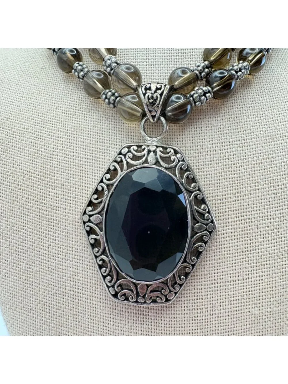 Smoky Quartz Beaded Sterling Silver 925 Necklace 16